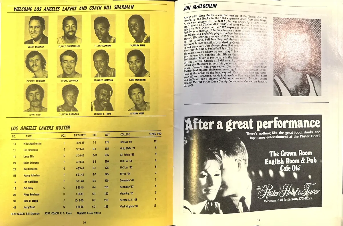NBA Playoff 1972 Program - Bucks Vs Lakers 3