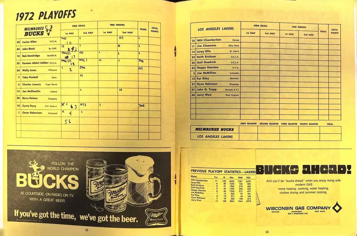 NBA Playoff 1972 Program - Bucks Vs Lakers 4