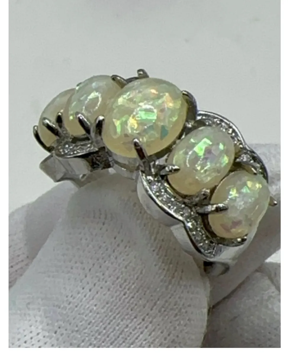 Silver Opals Ring (5 lab stones) 2