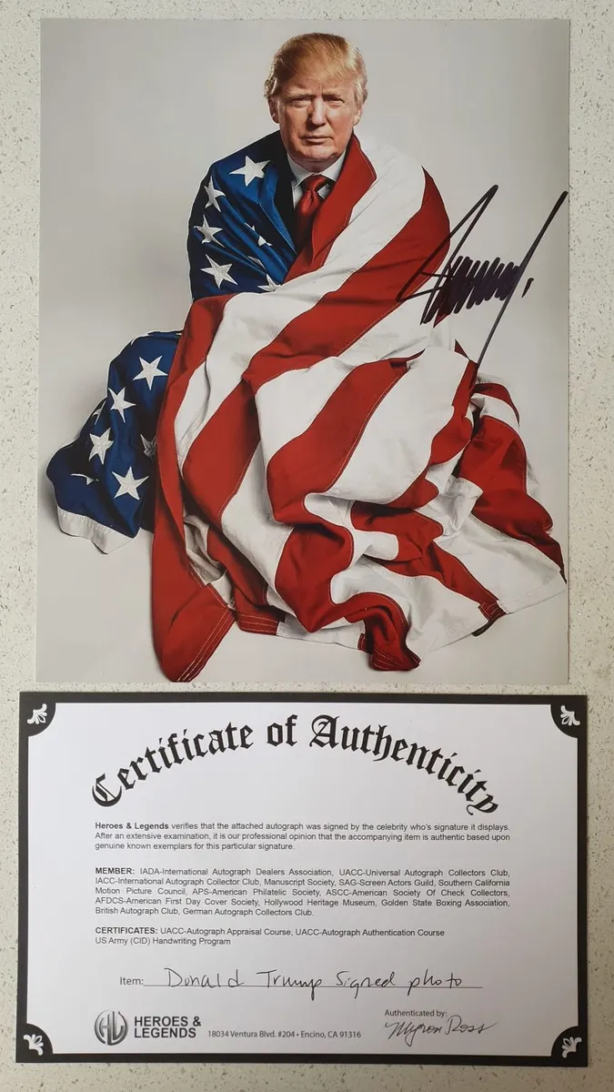 Donald Trump Signed Patriotic Photo - Heroes & Legends COA - Autographed Photograph