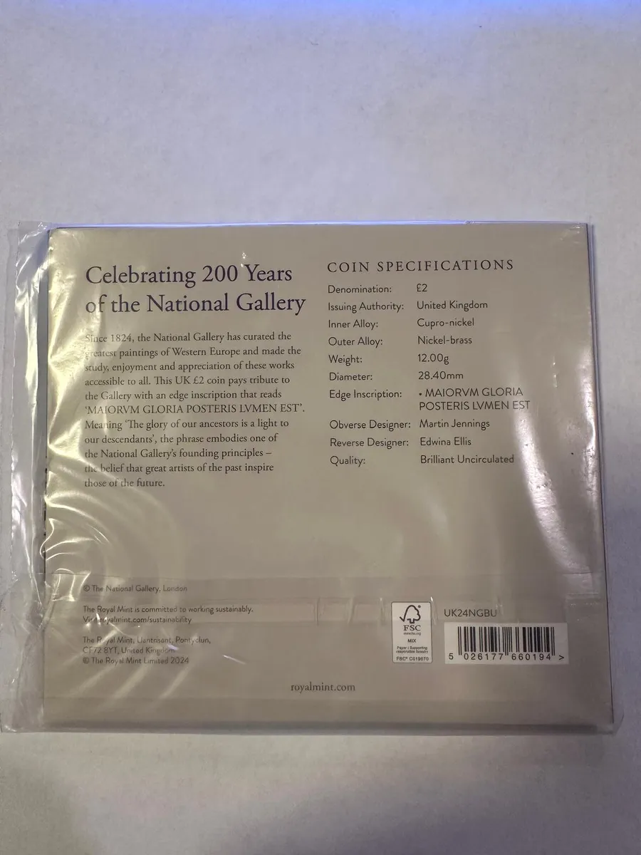 UK £2 Coin – National Gallery 200 Years (NG200) Royal Mint BU Pack (2024) 2