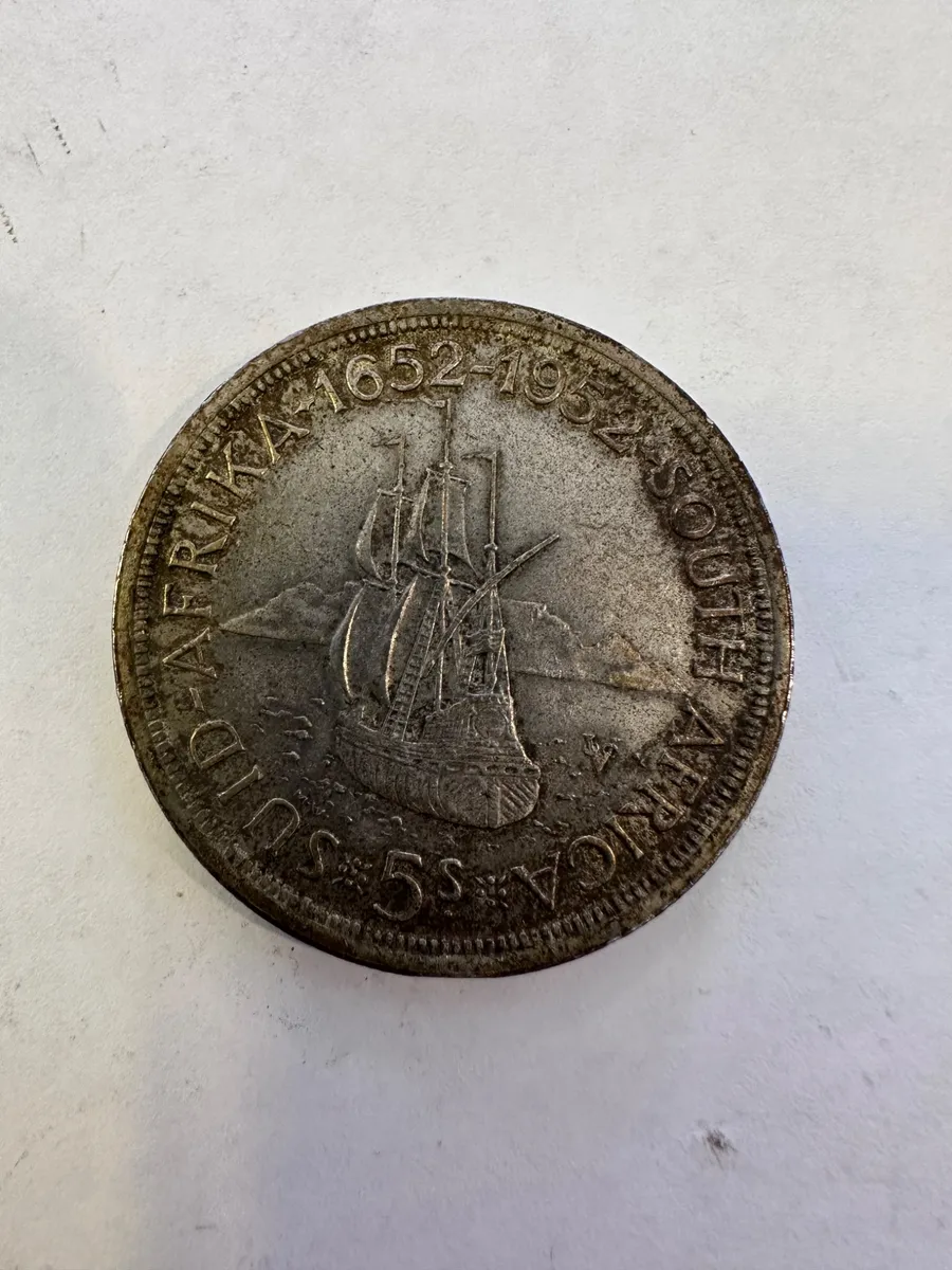 1952 South Africa 5 Shillings Coin – 1652–1952 Commemorative – Suid-Afrika / South Africa – 28.25g 2