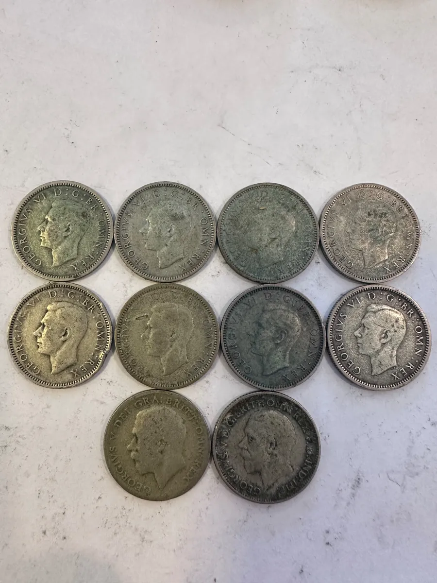 Lot of 10 British Silver Sixpence Coins 1930 to 1946 King George V George VI