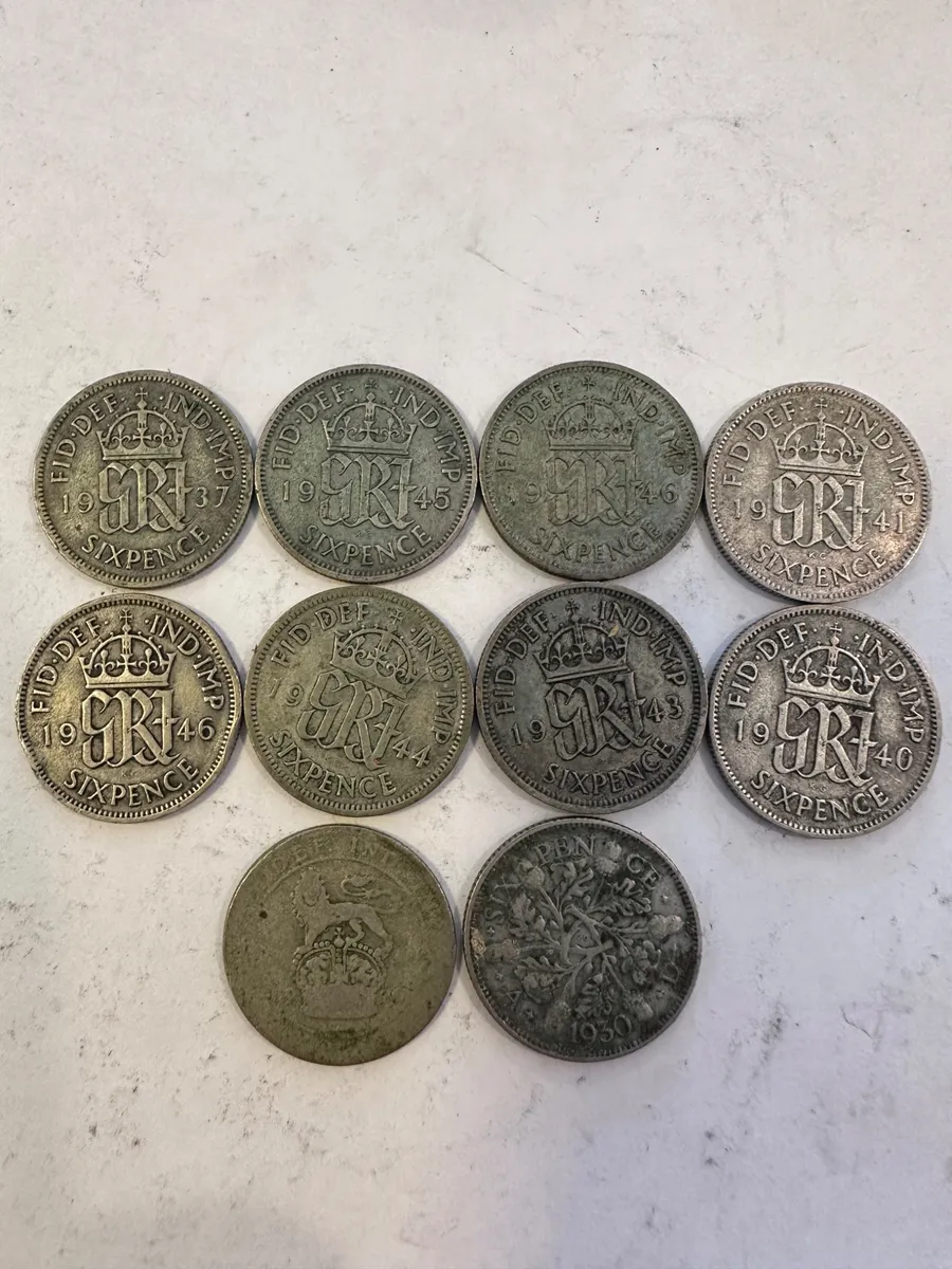 Lot of 10 British Silver Sixpence Coins 1930 to 1946 King George V George VI 2