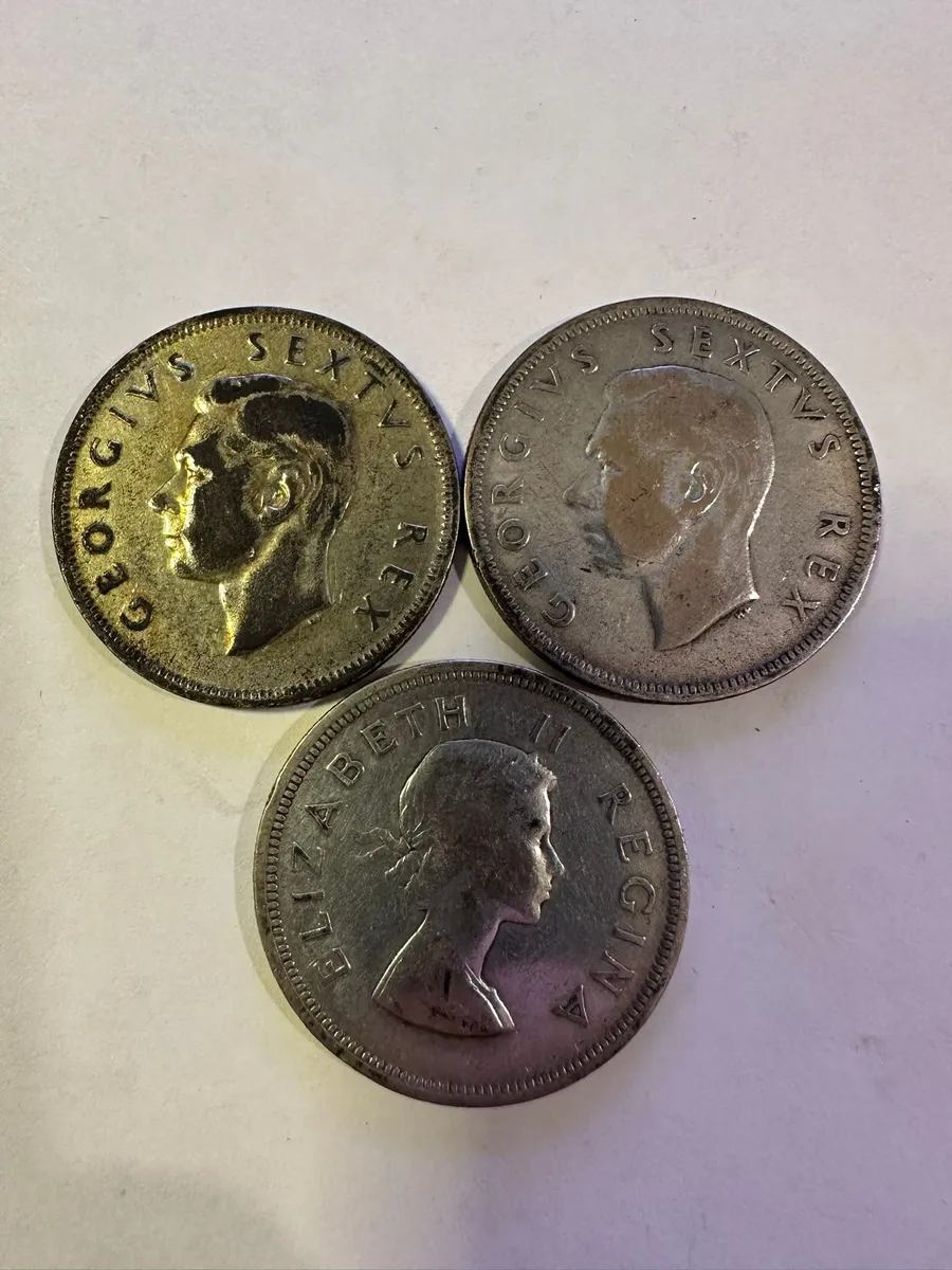 South Africa Silver 2 1/2 Shillings Lot of 3 1952 George VI and 1953 Elizabeth II 0.500 Silver