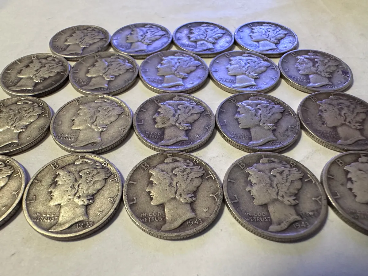 1943 Mercury Dime Lot 19 Coins 90 Percent Silver US Winged Liberty Dimes 2