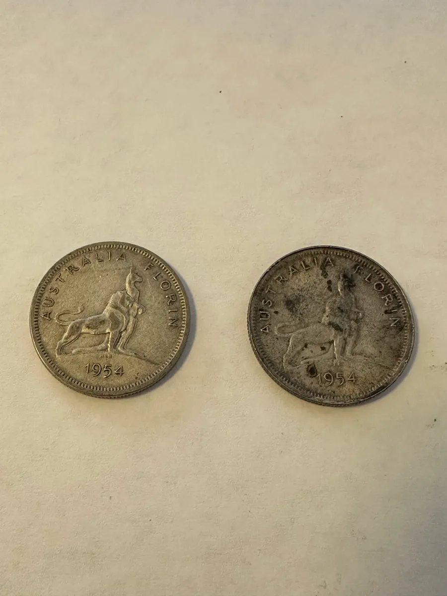 1954 Australia Florin (Two Shillings) - 50% Silver Coin – Kangaroo & Emu
