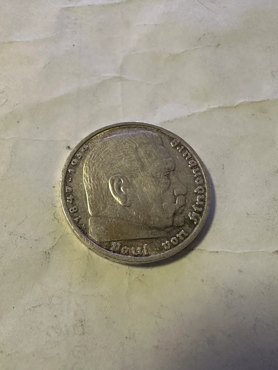 1935 Germany 5 Reichsmark Silver Coin – Paul von Hindenburg - Third Reich - 0.900 Silver