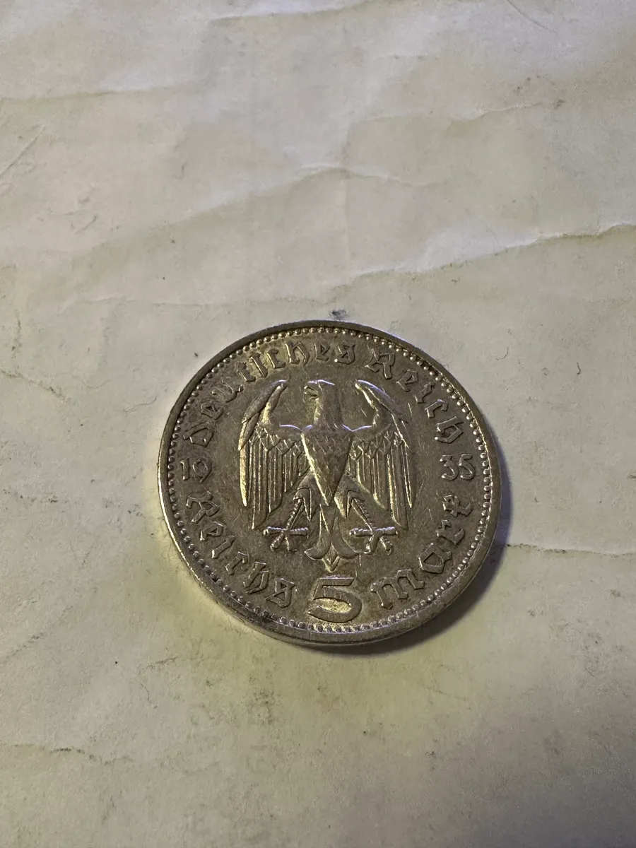 1935 Germany 5 Reichsmark Silver Coin – Paul von Hindenburg - Third Reich - 0.900 Silver 2