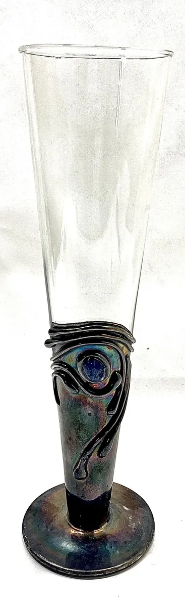 David Barak Art Glass Goblet with Sterling Silver Overlay, Signed 925 (15g)