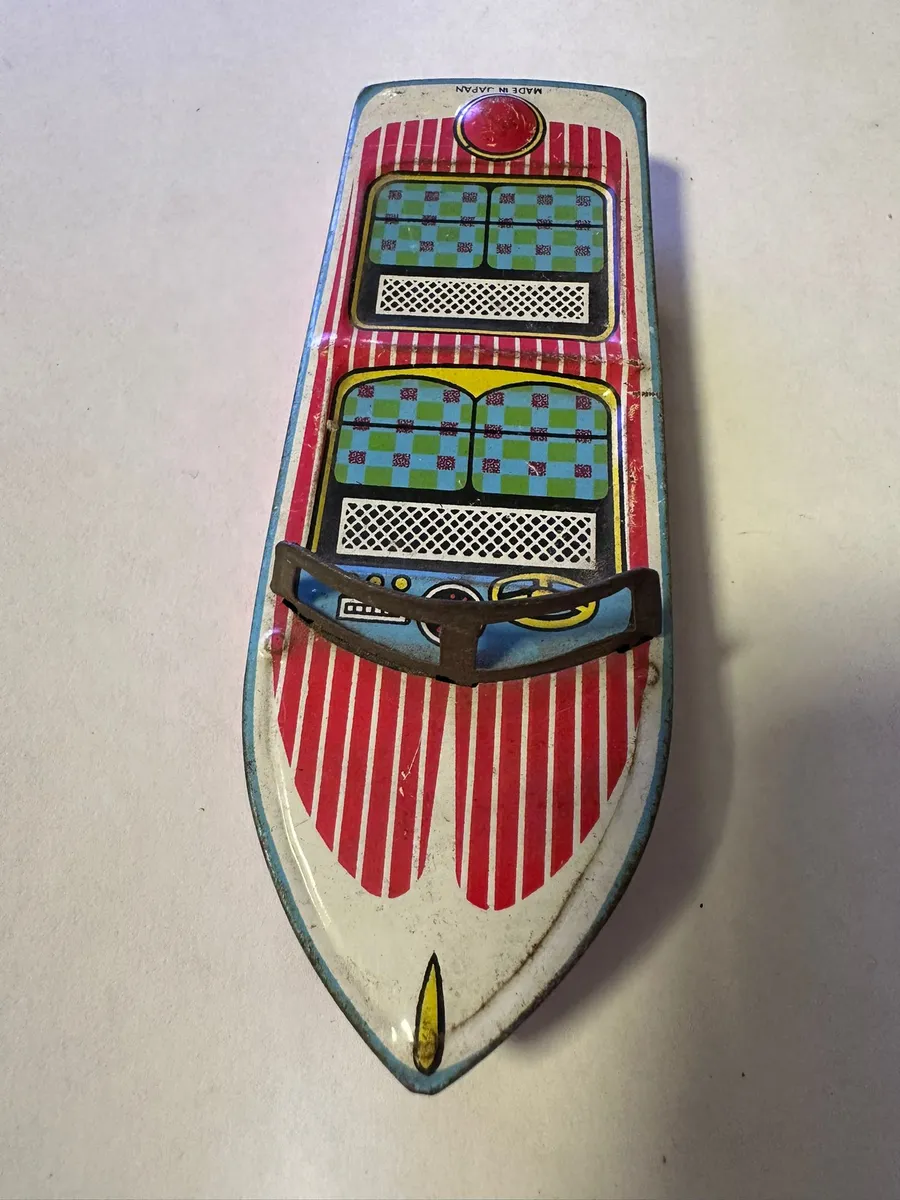 Vintage Japanese Tin Toy Boat Painted Tinplate 2