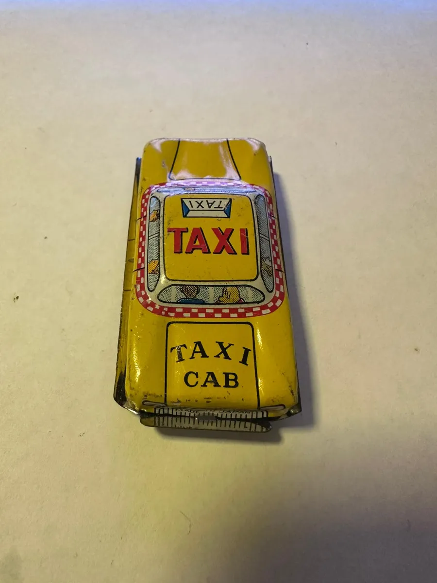 Vintage Tin Toy Car - Taxi - Lithographed Metal, Japan Style 2