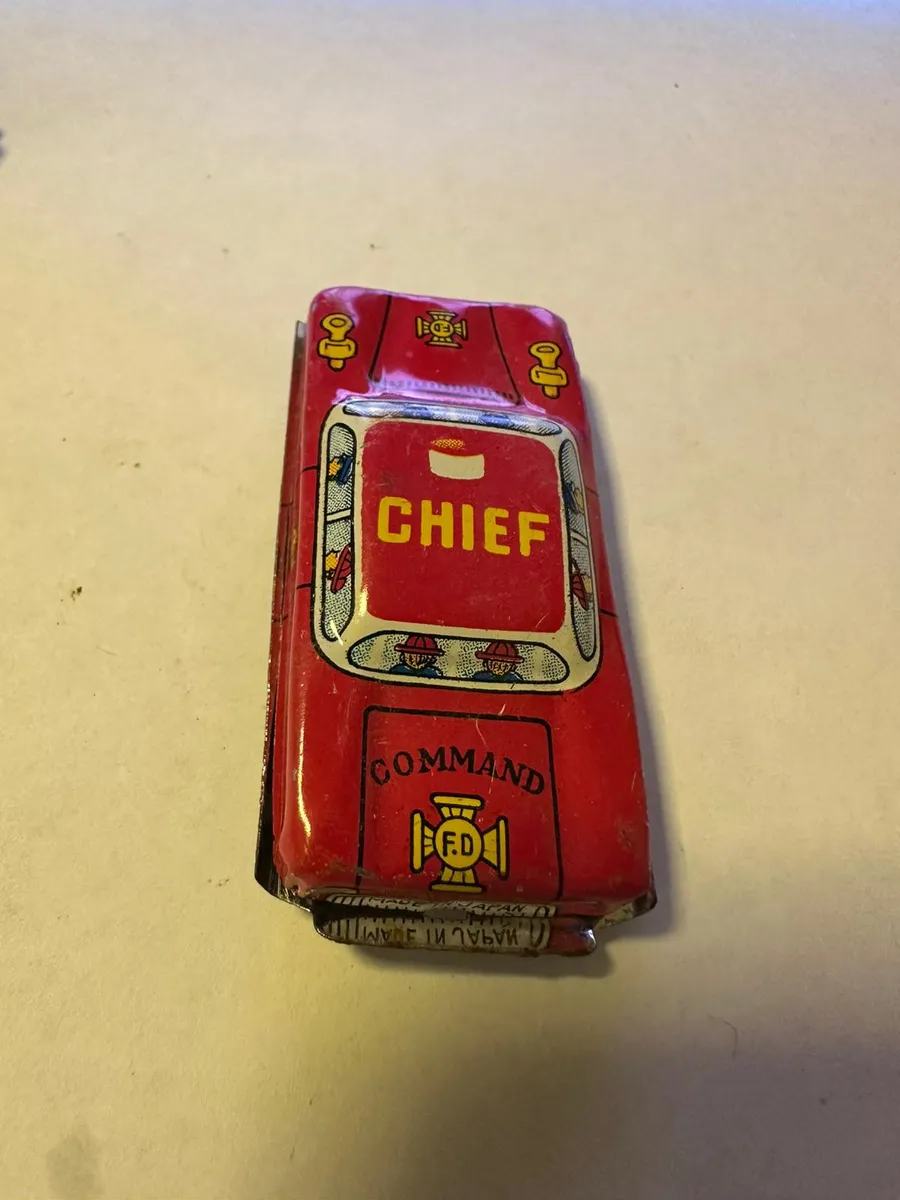 Vintage Tin Toy Car - Fire Chief - Lithographed Metal, Japan Style 2
