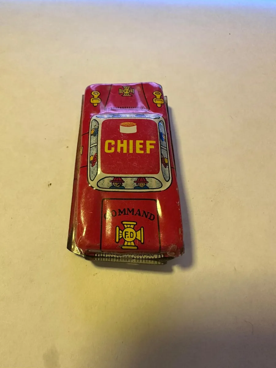 Vintage Tin Toy Car - Fire Chief - Lithographed Metal, Japan Style 2