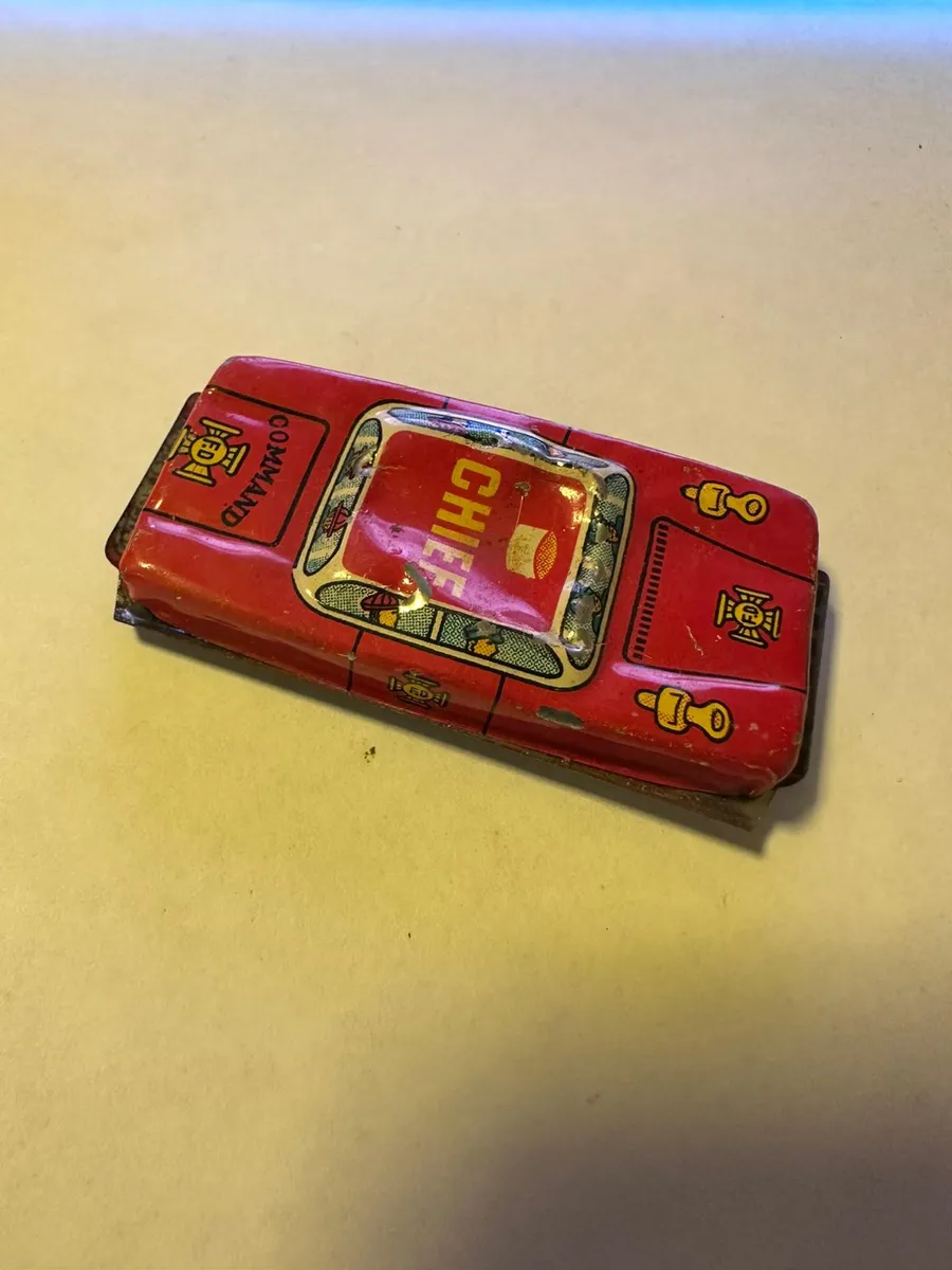 Vintage Tin Toy Car - Fire Chief - Lithographed Metal, Japan Style 3