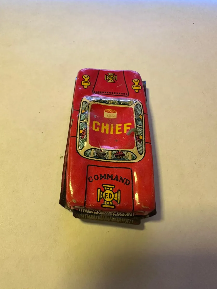 Vintage Tin Toy Car - Fire Chief - Lithographed Metal, Japan Style 2