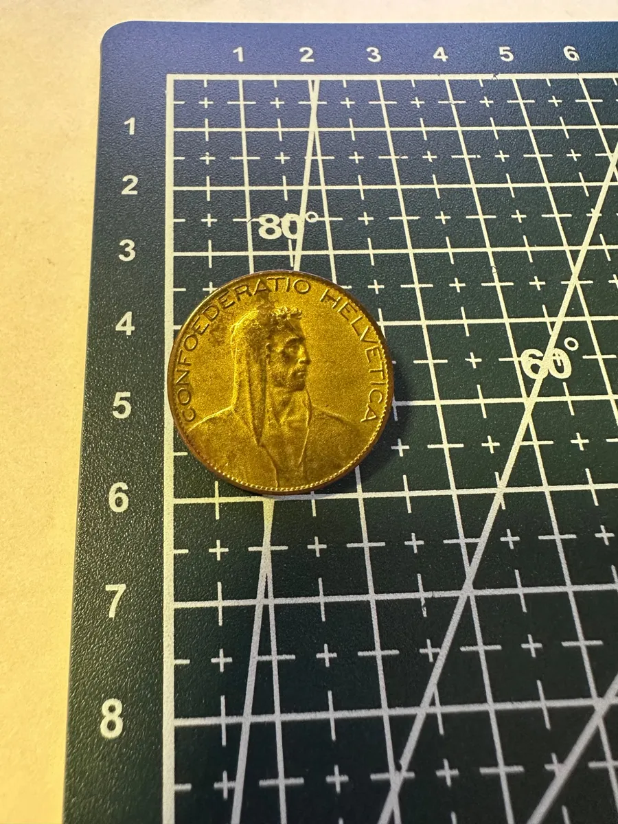Swiss 5 Francs Coin Style Lapel Pin - Helvetia Gold Tone