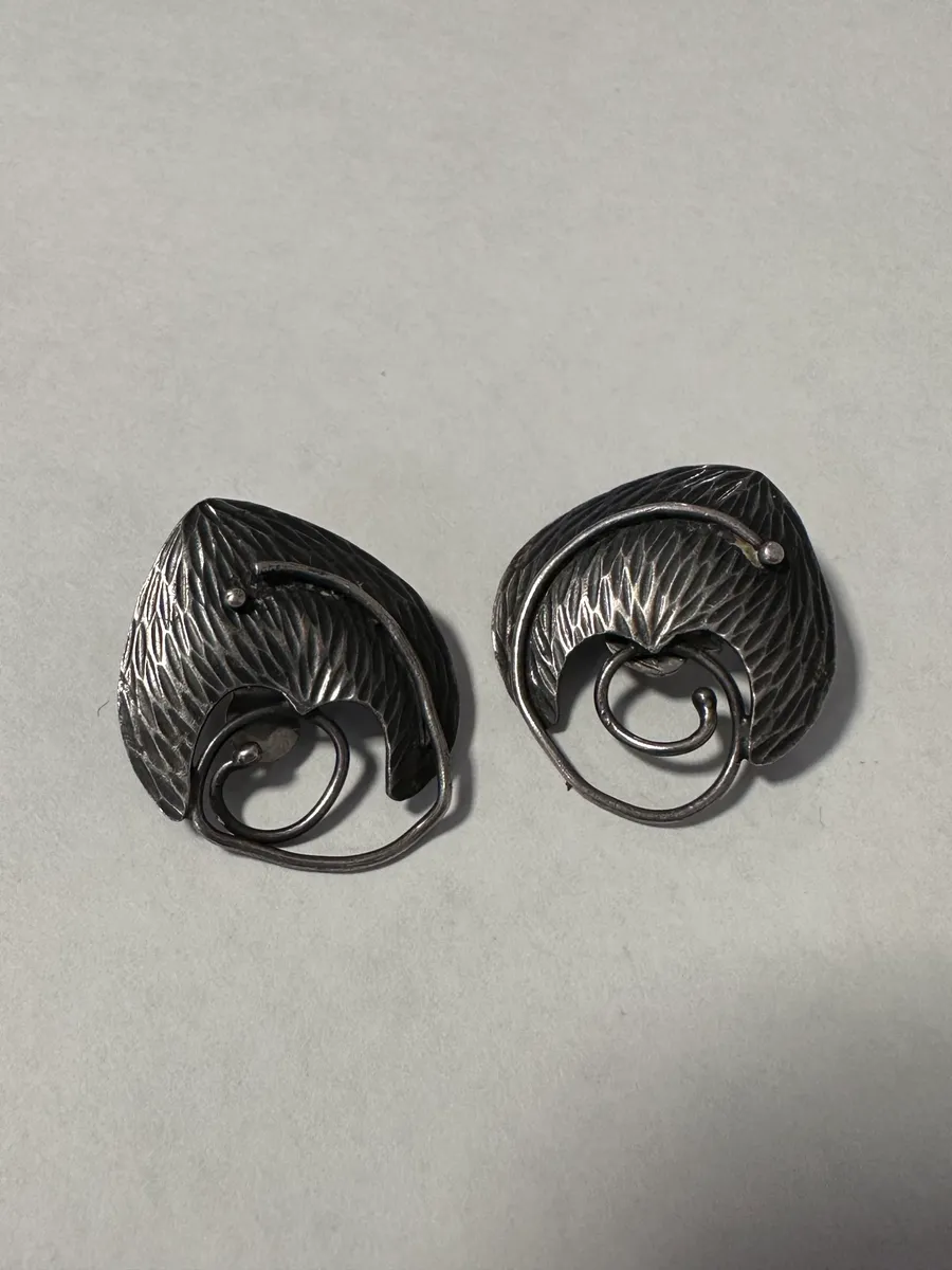 Vintage Sterling Silver Modernist Brutalist Sculptural Earrings