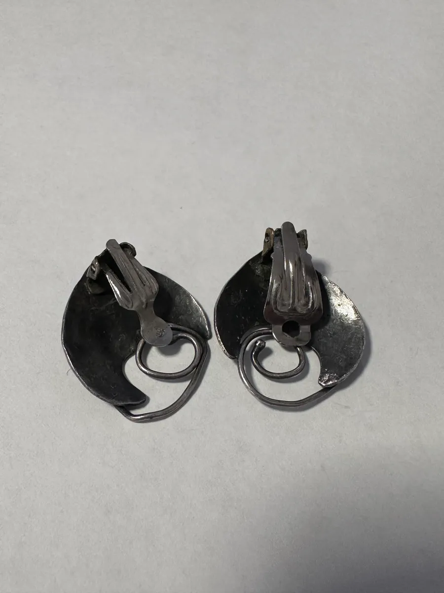 Vintage Sterling Silver Modernist Brutalist Sculptural Earrings 2