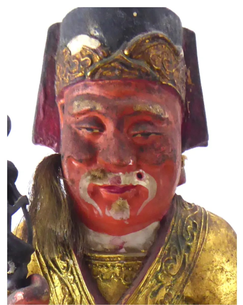 Antique Chinese Carved & Gilt Wood Temple Figure — Seated Dignitary / Civil-Official Deity, Inscribed "SW 1912" 2