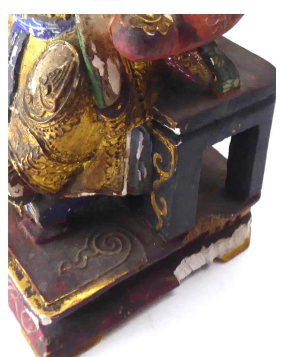 Antique Chinese Carved & Gilt Wood Temple Figure — Seated Dignitary / Civil-Official Deity, Inscribed "SW 1912" 4