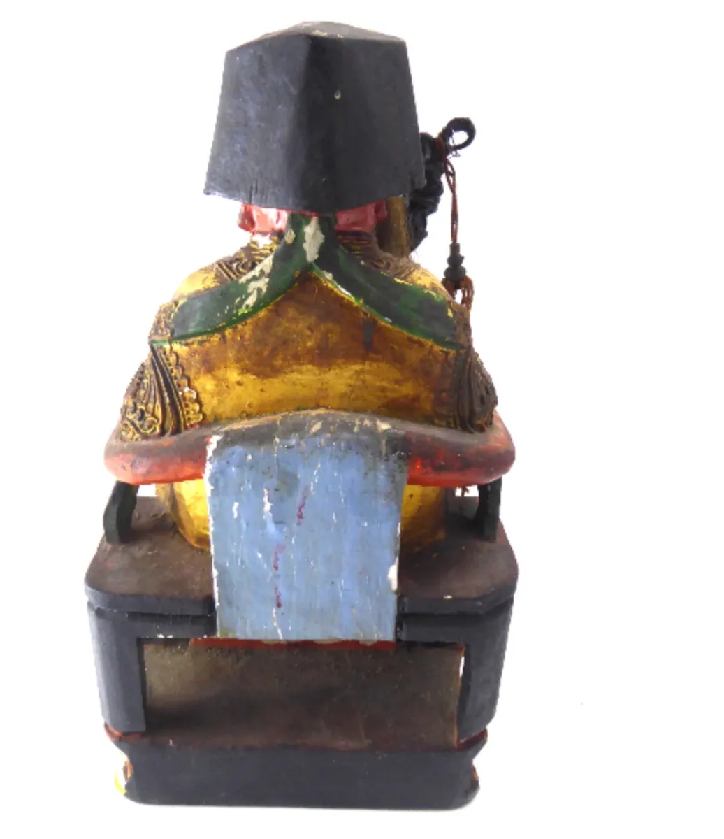 Antique Chinese Carved & Gilt Wood Temple Figure — Seated Dignitary / Civil-Official Deity, Inscribed "SW 1912" 6
