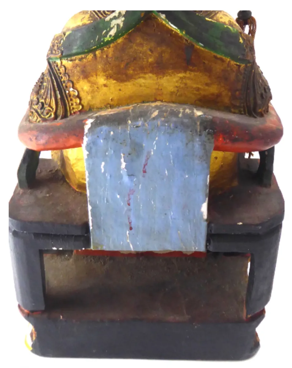 Antique Chinese Carved & Gilt Wood Temple Figure — Seated Dignitary / Civil-Official Deity, Inscribed "SW 1912" 5