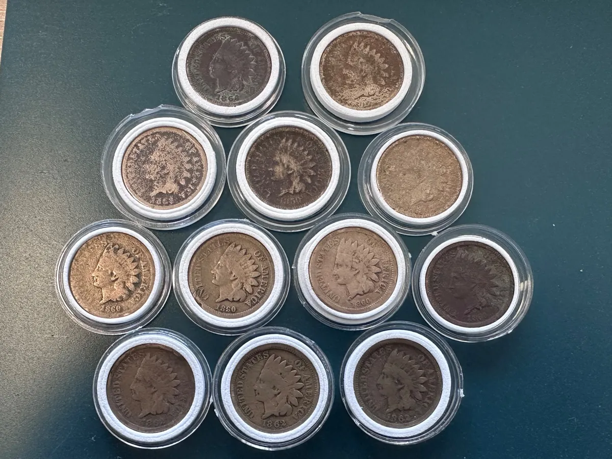 Lot of 12 Early Indian Head Pennies (1859-1864) — Verified Heavy Copper-Nickel Civil War Cents