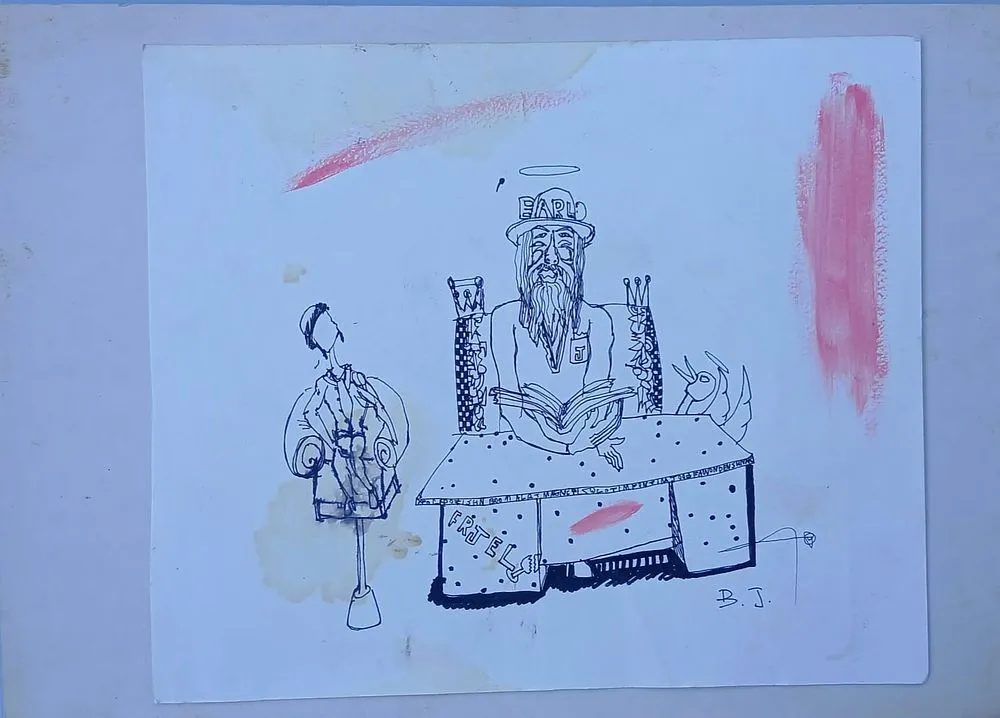Bazooka Joe (Adi Mendel) Original Signed Ink & Mixed Media Sketch on Paper, 30x40cm