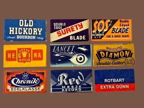 Collection of 9 Vintage Razor Blade Packets (c. 1930s-1950s)