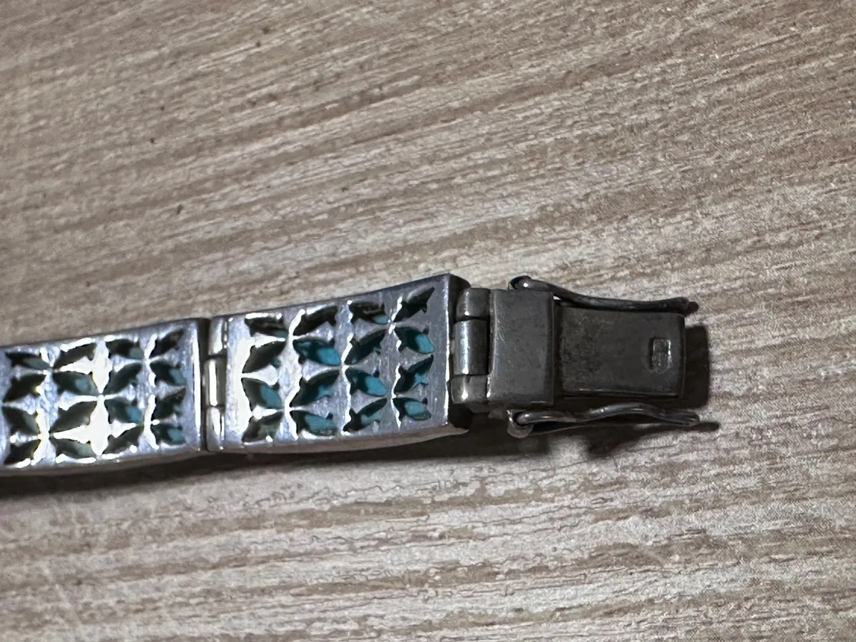 Polish Vintage Sterling Silver 925 & Turquoise Link Bracelet 4