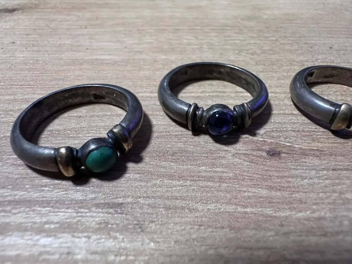 Set of 4 Vintage Silver Rings with Gemstone Cabochons 2