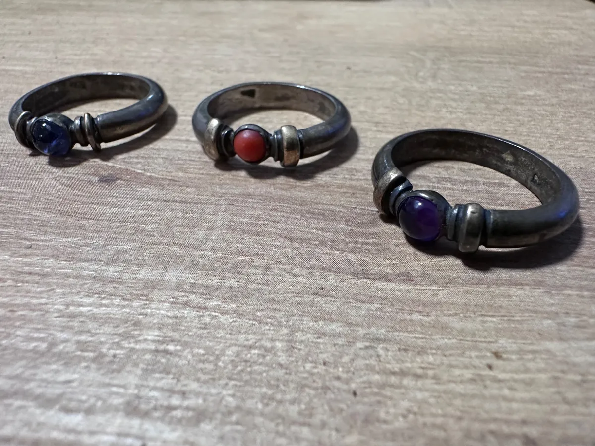 Set of 4 Vintage Silver Rings with Gemstone Cabochons 4
