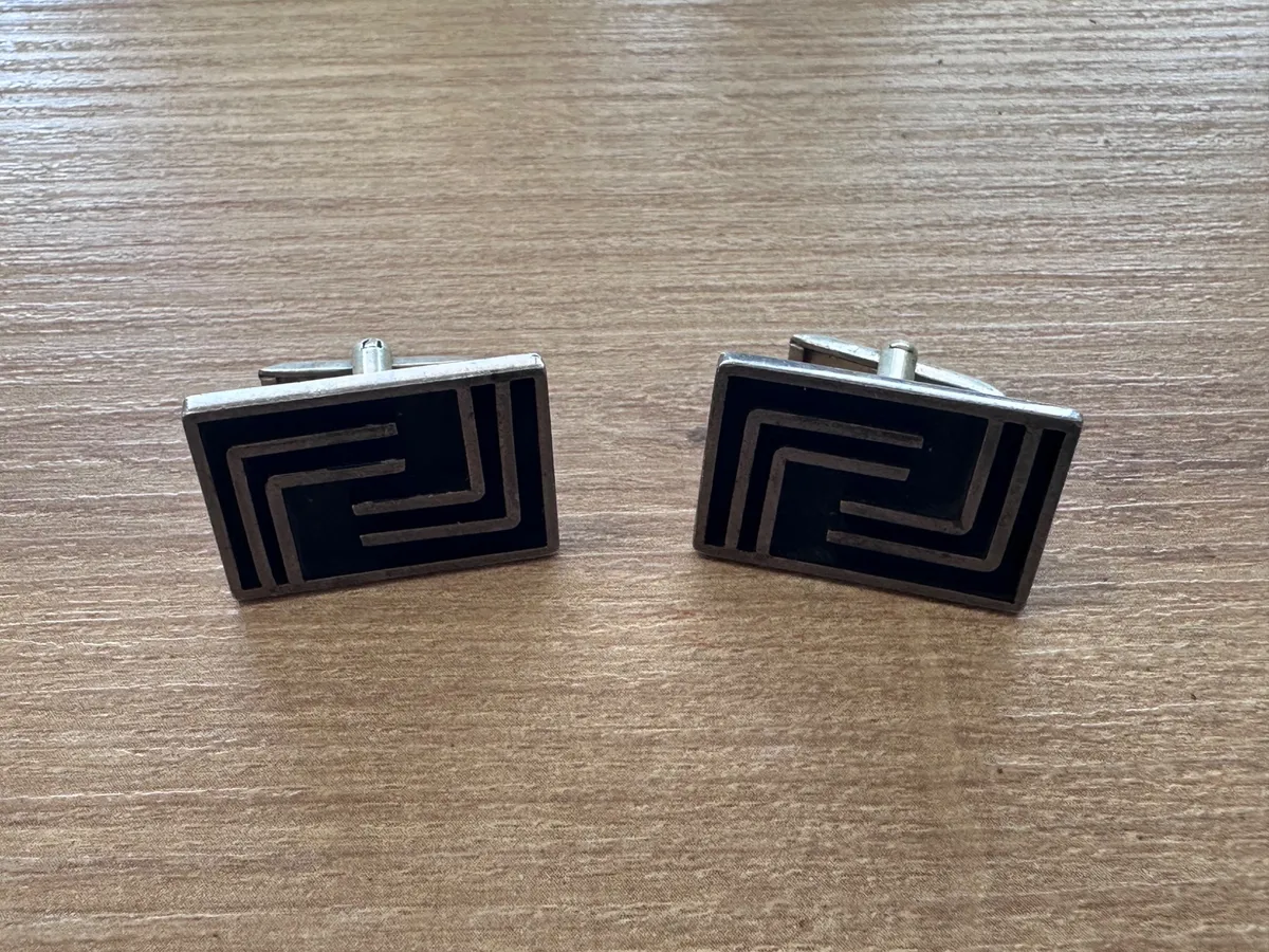 Vintage Mexican Silver Geometric Meander Cufflinks 2