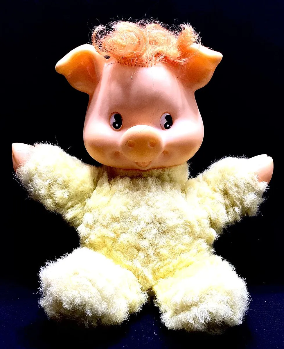 Vintage Soviet Rubber and Fabric Pig Doll