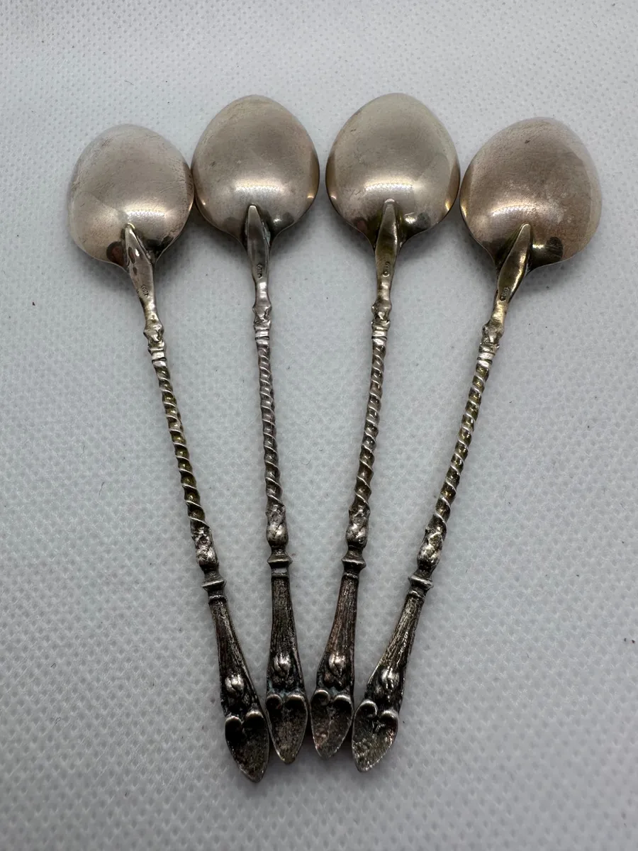 Dutch 835 Silver 'Bokkepoot' Coffee Tea Spoons, Gebr. Niekerk, Set of 4 2