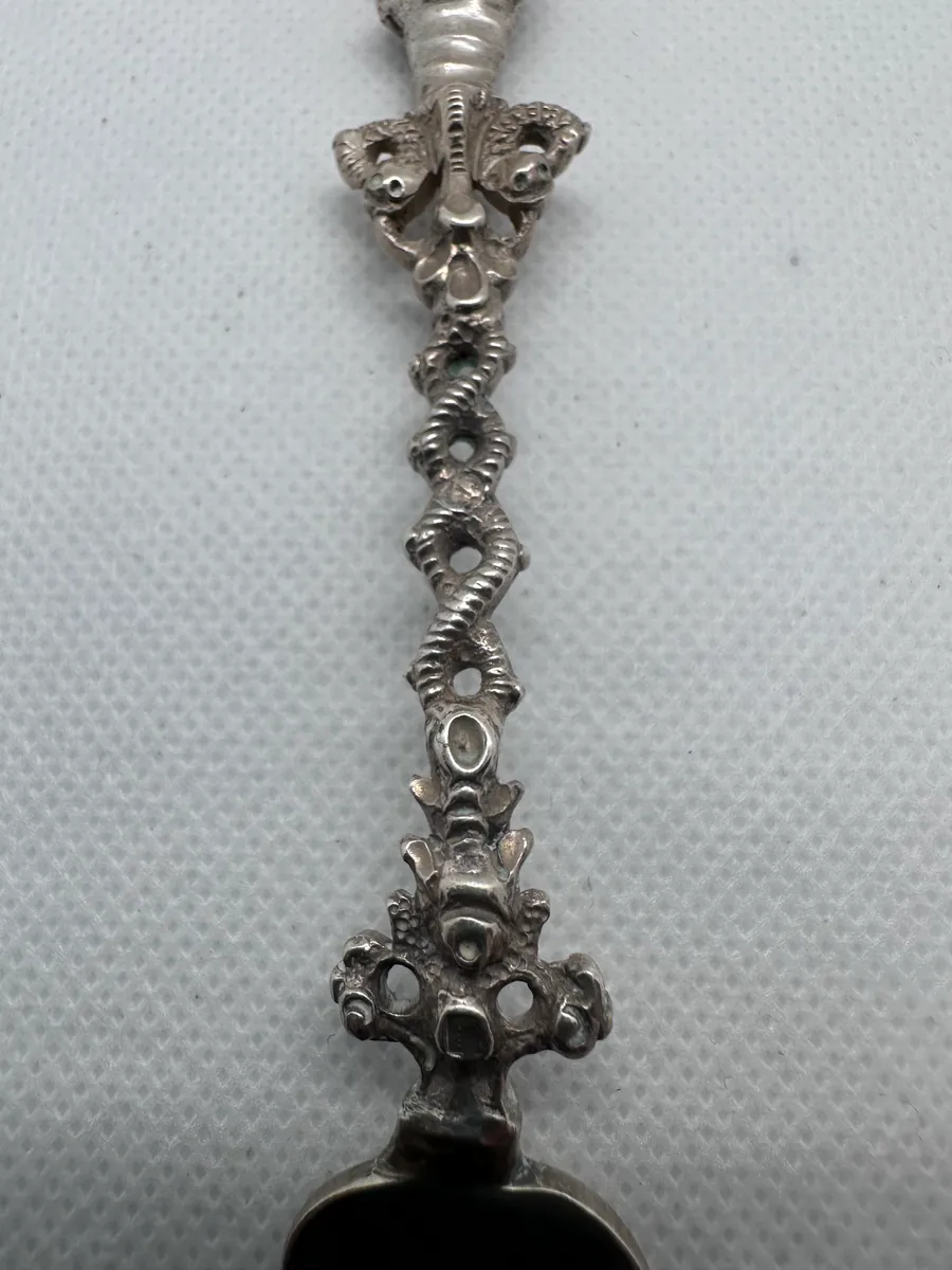 Dutch 833 Silver Serving Fork with Cast Figural Handle 4