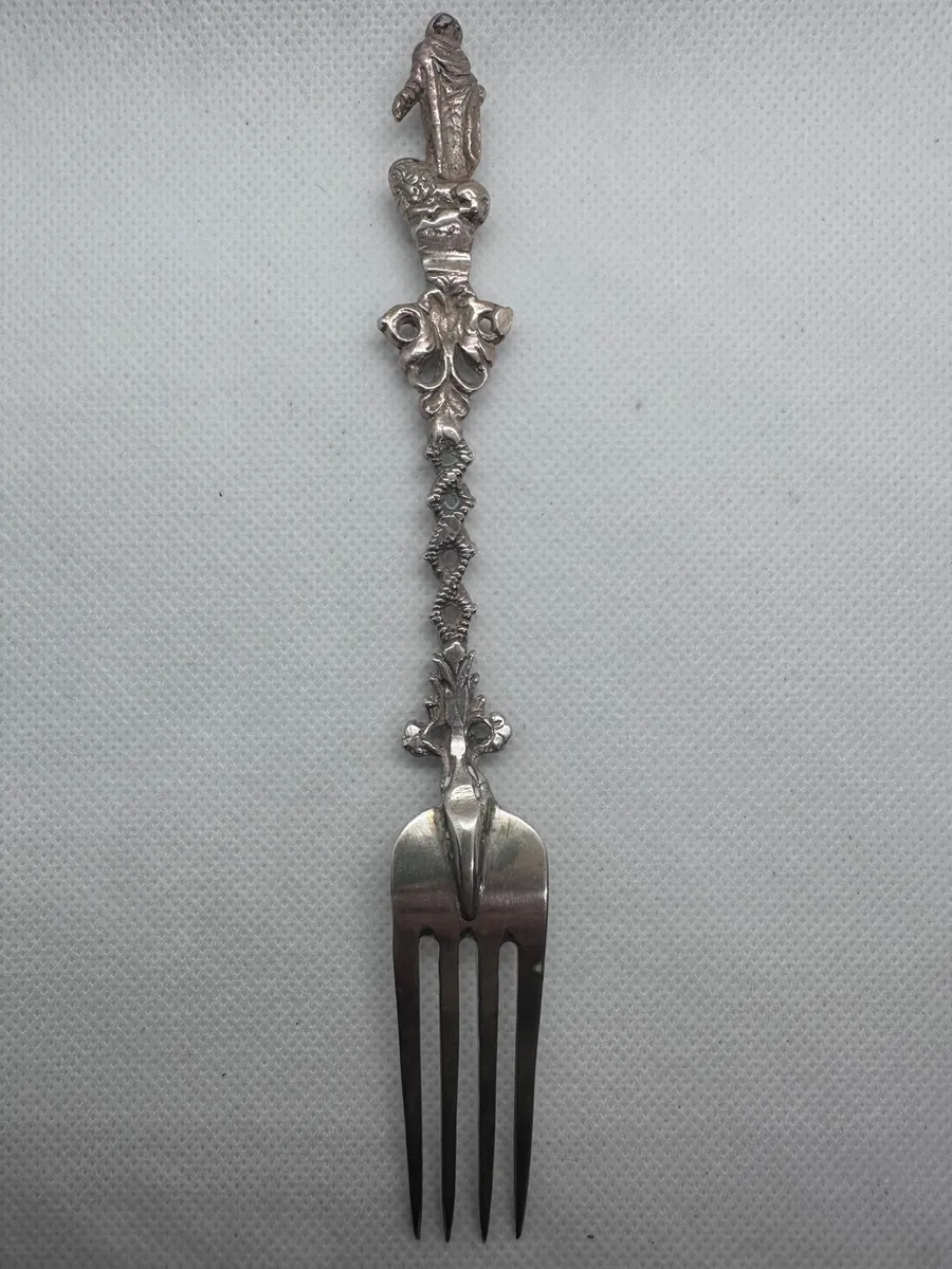 Dutch 833 Silver Serving Fork with Cast Figural Handle 2