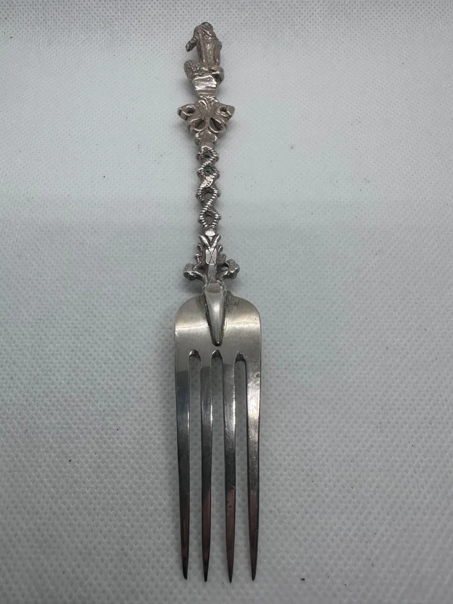 Dutch 833 Silver Serving Fork with Cast Figural Handle 3