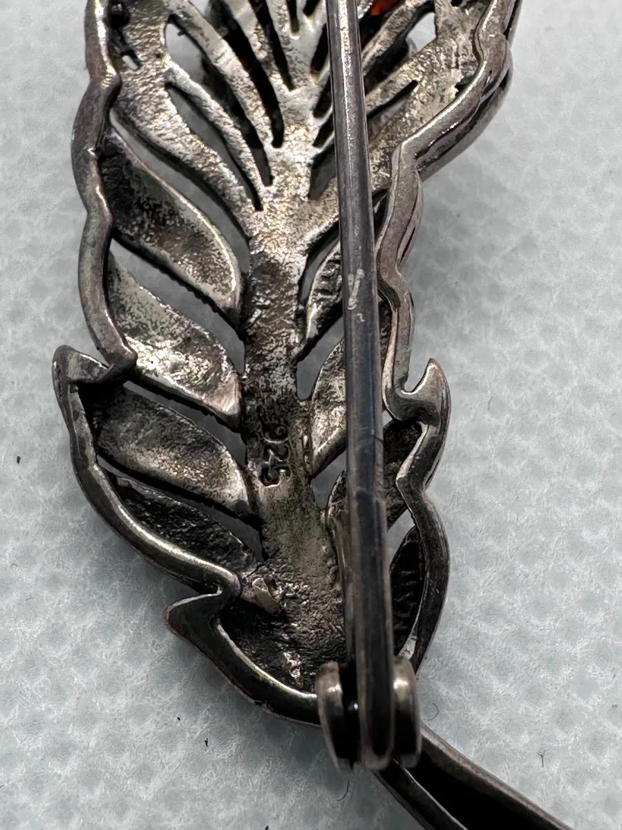 Vintage Silver Leaf Brooch with Gemstones 6