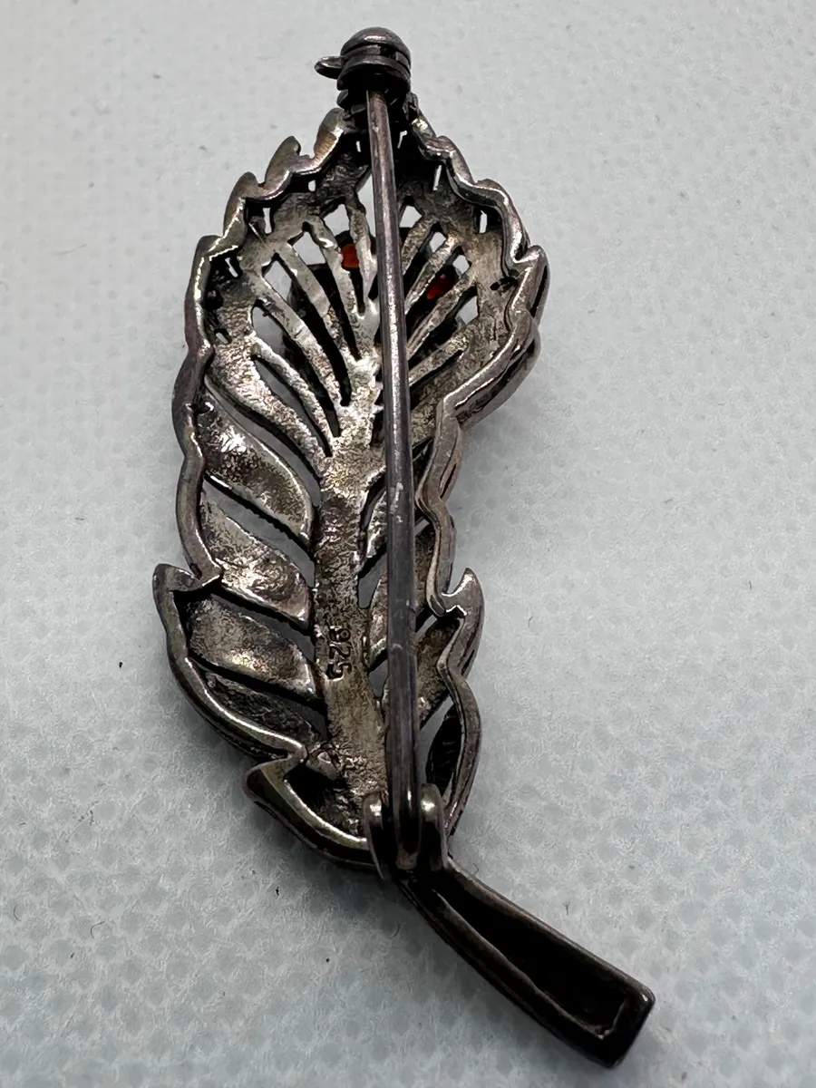 Vintage Silver Leaf Brooch with Gemstones 5