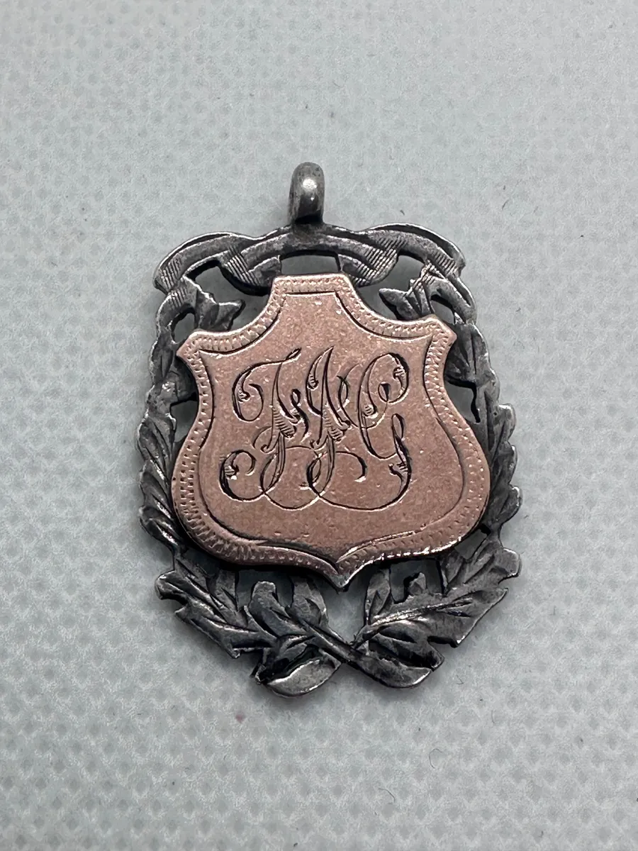 1918 British Sterling Silver & Rose Gold Shield Fob Medal - 2nd Prize Waltzing