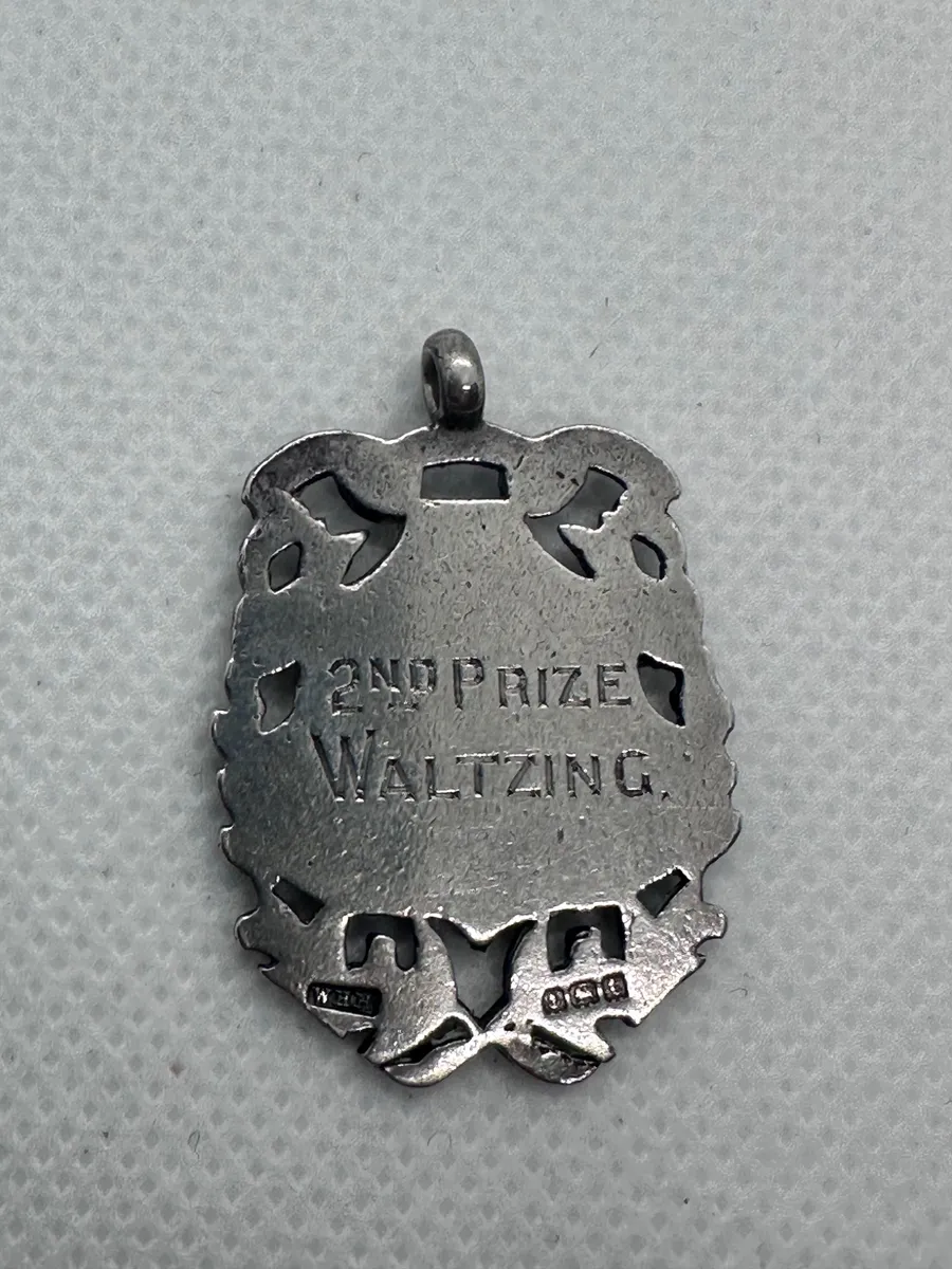1918 British Sterling Silver & Rose Gold Shield Fob Medal - 2nd Prize Waltzing 2
