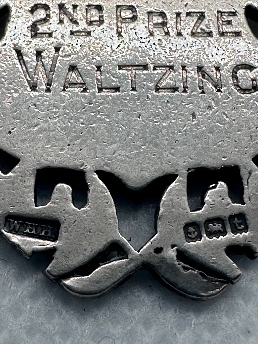 1918 British Sterling Silver & Rose Gold Shield Fob Medal - 2nd Prize Waltzing 3