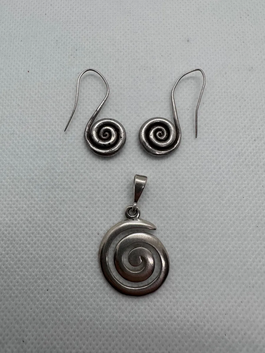 Silver Spiral Earring and Pendant Set