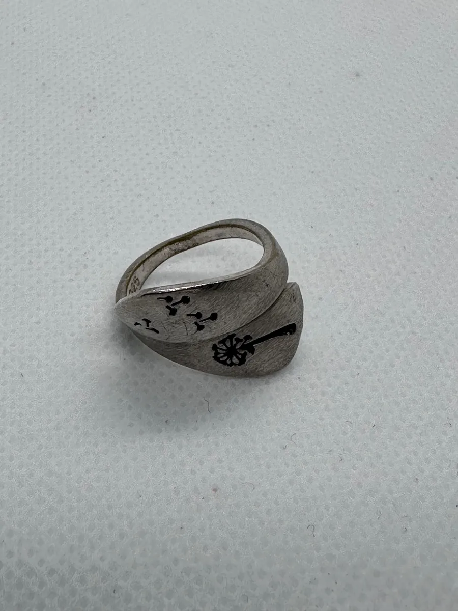 Sterling Silver Wrap Ring with Dandelion Design - US size 6