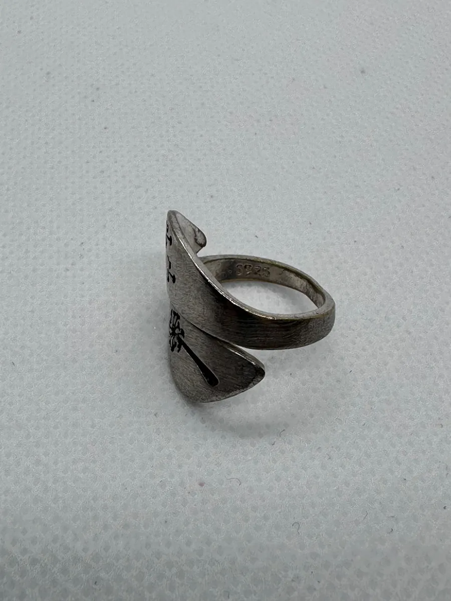 Sterling Silver Wrap Ring with Dandelion Design - US size 6 3