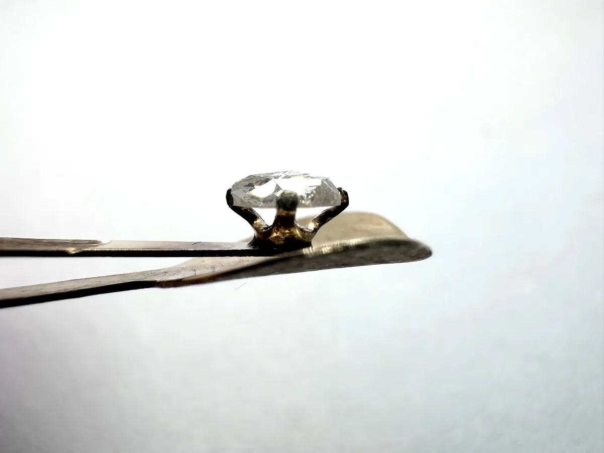 Antique Rose Cut Diamond Pendant, 14k Gold, Mid-Century Modernist Setting 5