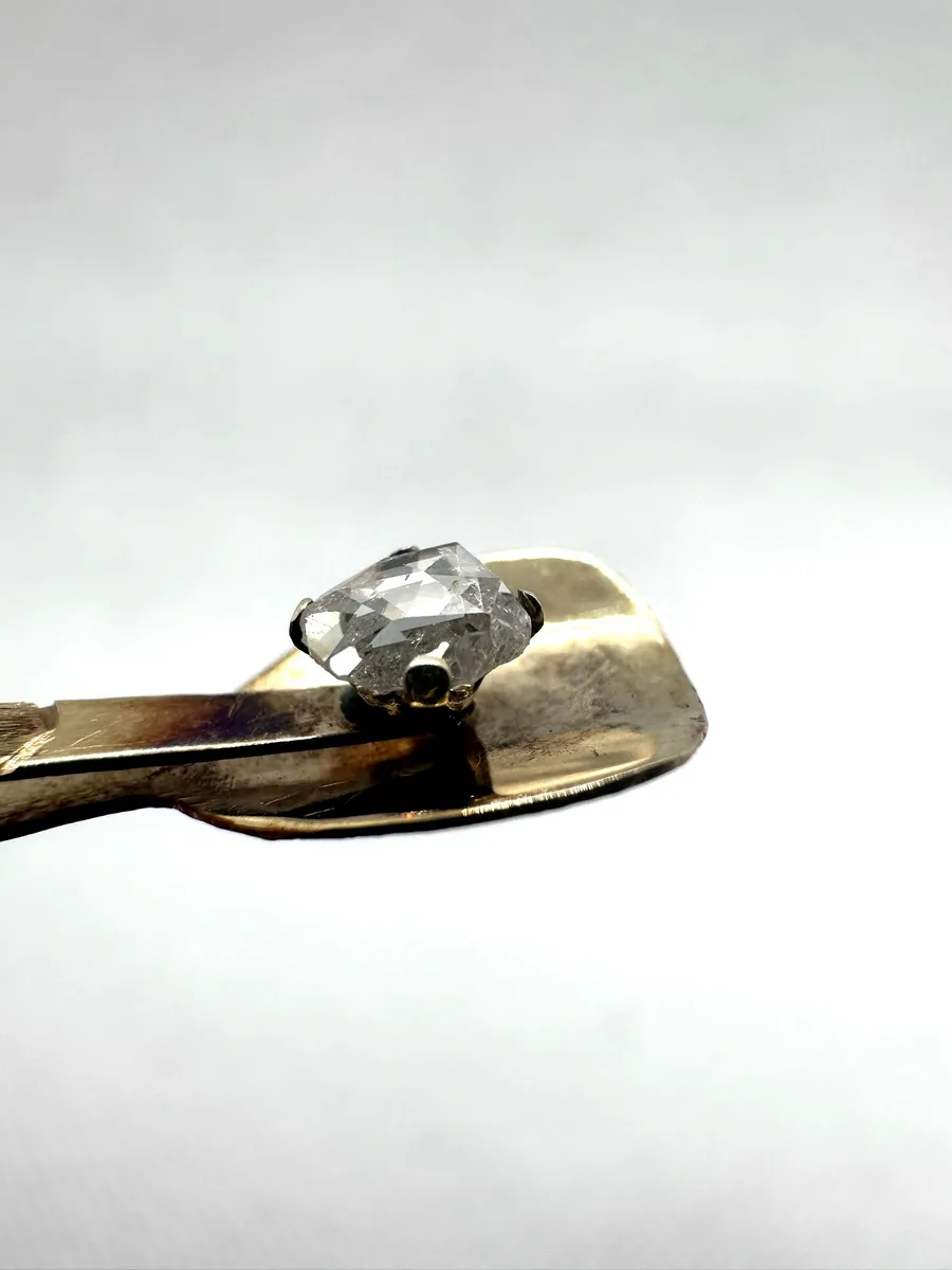 Antique Rose Cut Diamond Pendant, 14k Gold, Mid-Century Modernist Setting 4