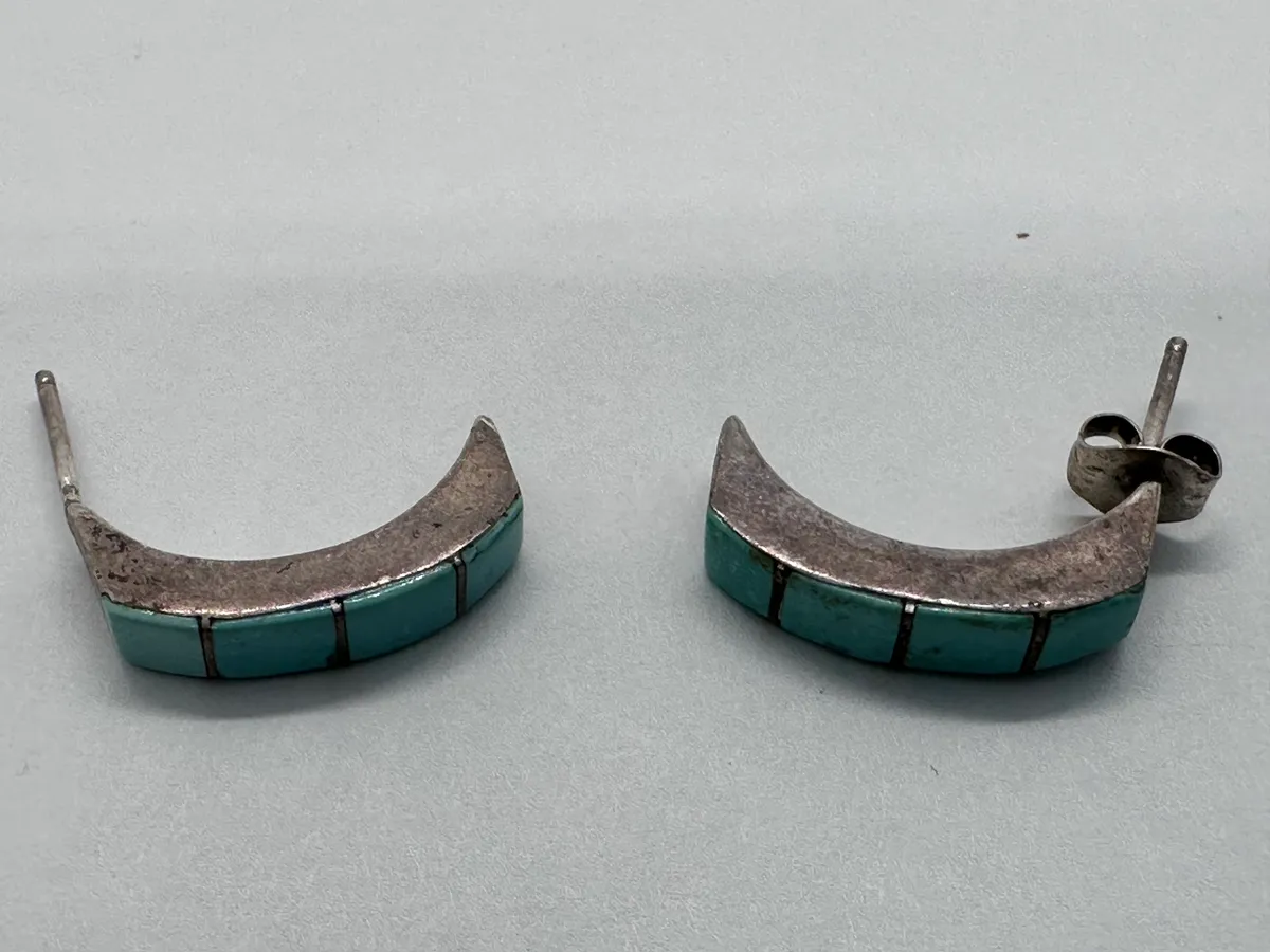 Vintage 925 Sterling Turquoise Channel Inlay Jewelry Set